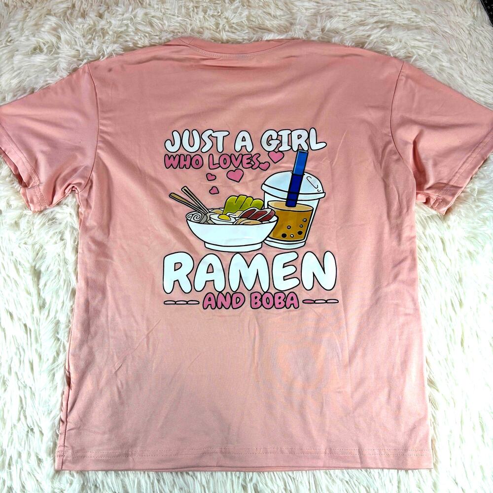 Ramen Boba Shirt Pink Youth 12 Graphic Tee Cute Foodie Kawaii‎ Top